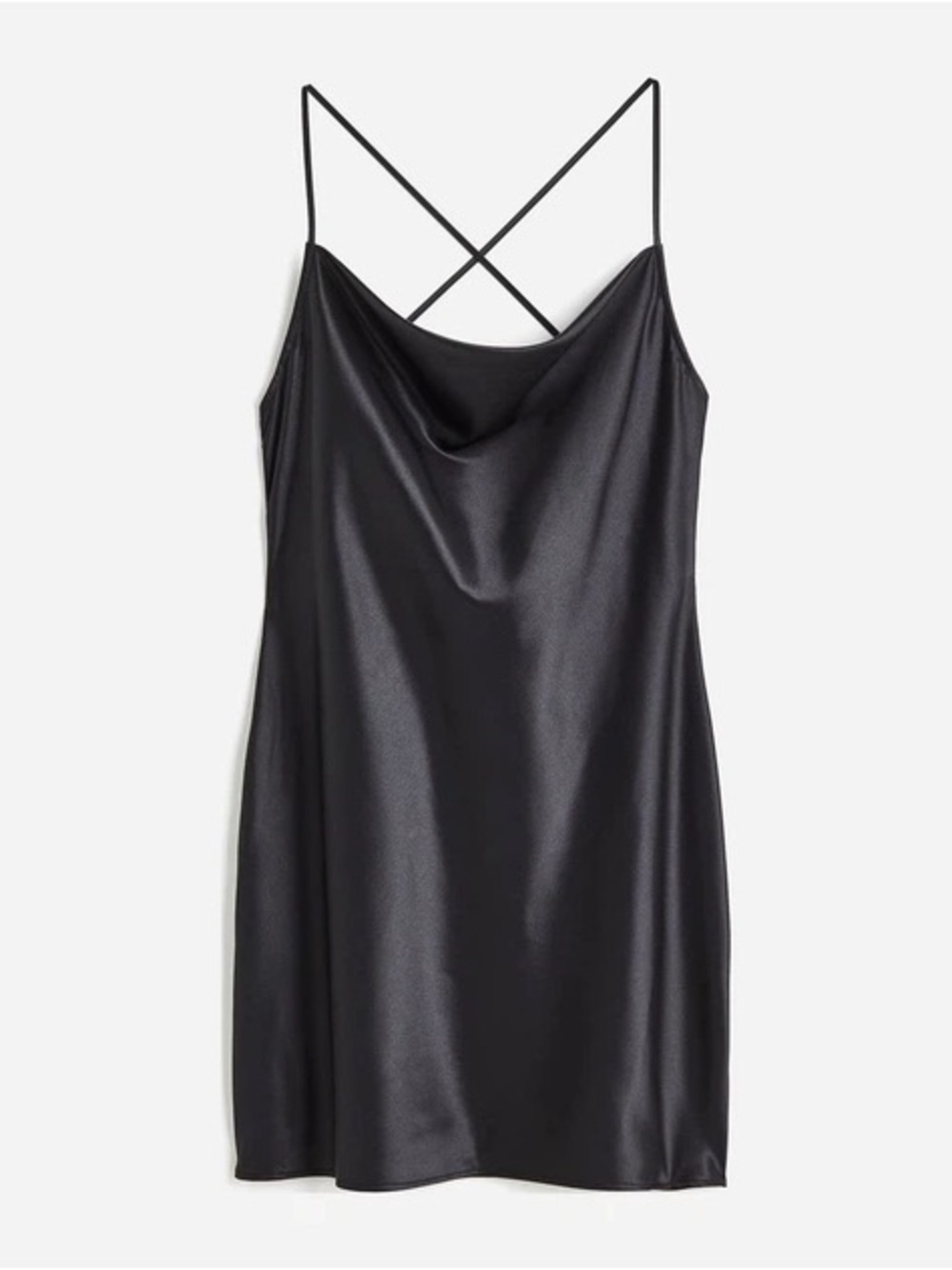 Silky Cowl Neck Slip Dress - Black